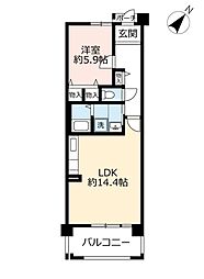 UR都市機構シティコート下新庄5号棟 1LDKの間取図画像