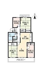 UR都市機構オークタウン東茨木13号棟 4LDKの間取図画像
