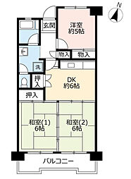 UR都市機構リバーサイドもりぐち団地1号棟 3DKの間取図画像