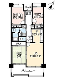 UR都市機構シティコート下新庄6号棟 3LDKの間取図画像