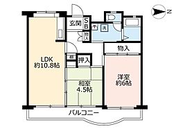 UR都市機構リバーサイドながら2号棟 2LDKの間取図画像