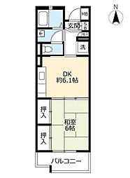 UR都市機構高槻・阿武山団地十番街4号棟 1DKの間取図画像