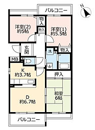 UR都市機構高槻・阿武山団地十番街6号棟 3DKの間取図画像