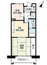 UR都市機構アーベイン東三国8号棟 2DKの間取図画像