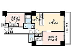 UR都市機構ぷららてんま天満市場 1LDKの間取図画像