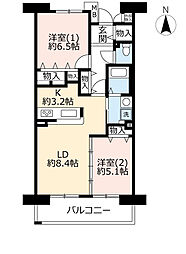 UR都市機構シティコート服部14棟 2LDKの間取図画像