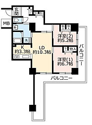UR都市機構ぷららてんま天満市場 2LDKの間取図画像