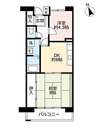 UR都市機構アーベイン東三国5号棟 2DKの間取図画像