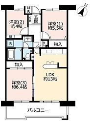 UR都市機構シティコート下新庄4号棟 3LDKの間取図画像