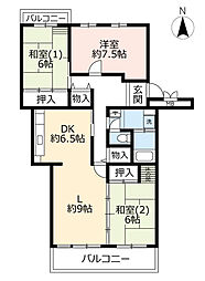 UR都市機構オークタウン東茨木7号棟 3LDKの間取図画像