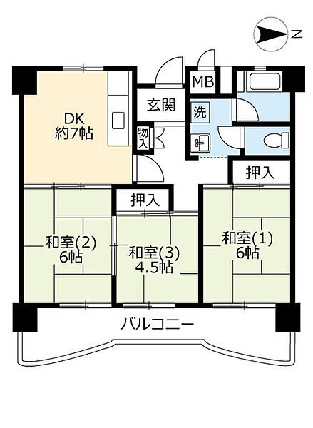 UR南港しらなみ ｜大阪府大阪市住之江区南港中3丁目(賃貸マンション3DK・3階・60.35㎡)の写真 その2