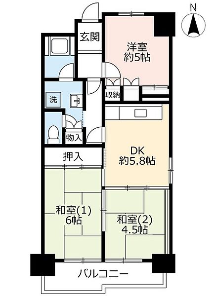 UR玉串西 ｜大阪府東大阪市玉串町西3丁目(賃貸マンション3DK・2階・59.28㎡)の写真 その2