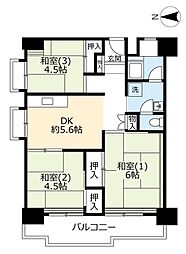 UR都市機構南港わかぎの団地44棟 3DKの間取図画像
