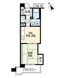 UR都市機構サンラフレ朝潮橋 1DKの間取図画像