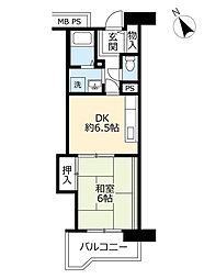 UR都市機構サンラフレ朝潮橋 1DKの間取図画像