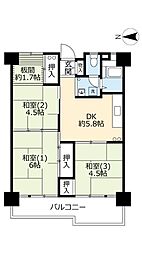 UR都市機構南港ひかりの団地16棟 3DKの間取図画像