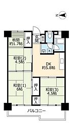 UR都市機構南港ひかりの団地16棟 3DKの間取図画像