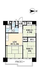 UR都市機構南港ひかりの団地14棟 2LDKの間取図画像