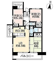 UR都市機構サンヴァリエ藤井寺2号棟 3LDKの間取図画像