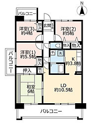UR都市機構サンヴァリエ針中野3号棟 4LDKの間取図画像