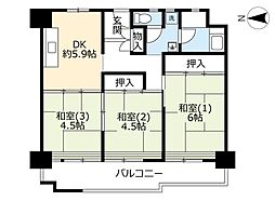UR都市機構南港わかぎの団地43棟 3DKの間取図画像