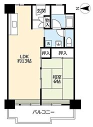 UR都市機構南港わかぎの団地41棟 1LDKの間取図画像