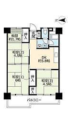 UR都市機構南港ひかりの団地16棟 3DKの間取図画像