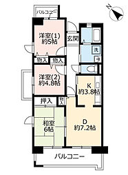 UR都市機構サンヴァリエ針中野9号棟 3DKの間取図画像