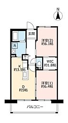 UR都市機構サンヴァリエ春日丘3号棟 2DKの間取図画像