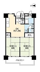 UR都市機構南港ひかりの団地11棟 2DKの間取図画像