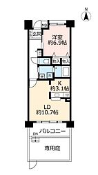 UR都市機構サンヴァリエ東長居17号棟 1LDKの間取図画像