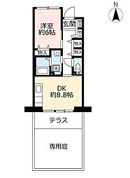UR都市機構サンヴァリエ春日丘2号棟 1DKの間取図画像