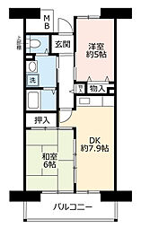UR都市機構サンヴァリエ藤井寺4号棟 2DKの間取図画像