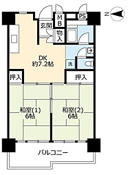 UR都市機構南港ひかりの団地11棟 2DKの間取図画像