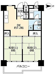 UR都市機構南港ひかりの団地11棟 2DKの間取図画像