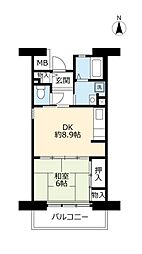 UR都市機構サンヴァリエ春日丘1号棟 1DKの間取図画像