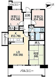 UR都市機構サンヴァリエ針中野8号棟 3LDKの間取図画像
