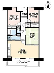 UR都市機構サンヴァリエ苅田5号棟 3LDKの間取図画像