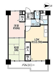 UR都市機構南港ひかりの団地16棟 2LDKの間取図画像