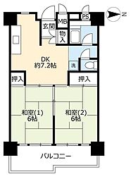 UR都市機構南港ひかりの団地15棟 2DKの間取図画像