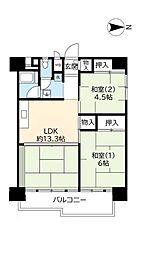 UR都市機構南港ひかりの団地12棟 2LDKの間取図画像