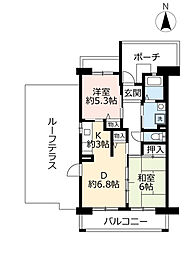 URサンヴァリエ春日丘 8階2DKの間取り