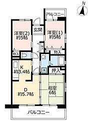UR都市機構サンヴァリエ藤井寺4号棟 3DKの間取図画像