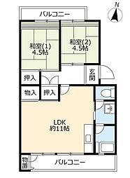 釈尊寺第三住宅45号棟 2LDKの間取図画像