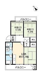 釈尊寺第三住宅45号棟 2LDKの間取図画像