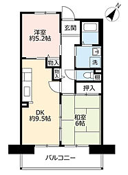 UR都市機構香里ケ丘さくらぎ街2号棟 2DKの間取図画像