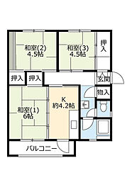UR金剛 2階3Kの間取り