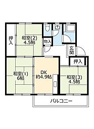 UR金剛 2階3DKの間取り