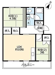 UR都市機構泉北桃山台1丁団地24棟 2LDKの間取図画像
