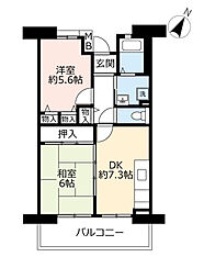 UR都市機構サンヴァリエ中百舌鳥1号棟 2DKの間取図画像